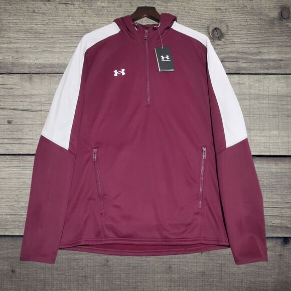 Under Armour Storm Fleece Hoodie Men's Large Maroon White Sweatshirt Sweater NEW - Picture 1 of 14